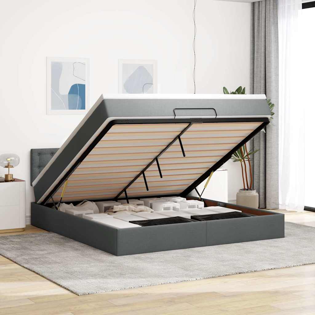 vidaXL Οθωμανικό κρεβάτι με στρώμα & LEDs Σκούρο γκρι 160x200cm ύφασμα