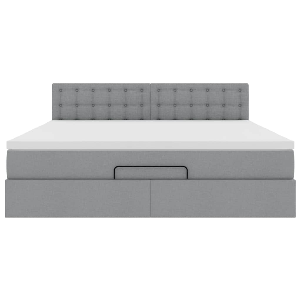 vidaXL Οθωμανικό κρεβάτι με στρώμα&LEDs Ανοιχτό γκρι 180x200cm ύφασμα