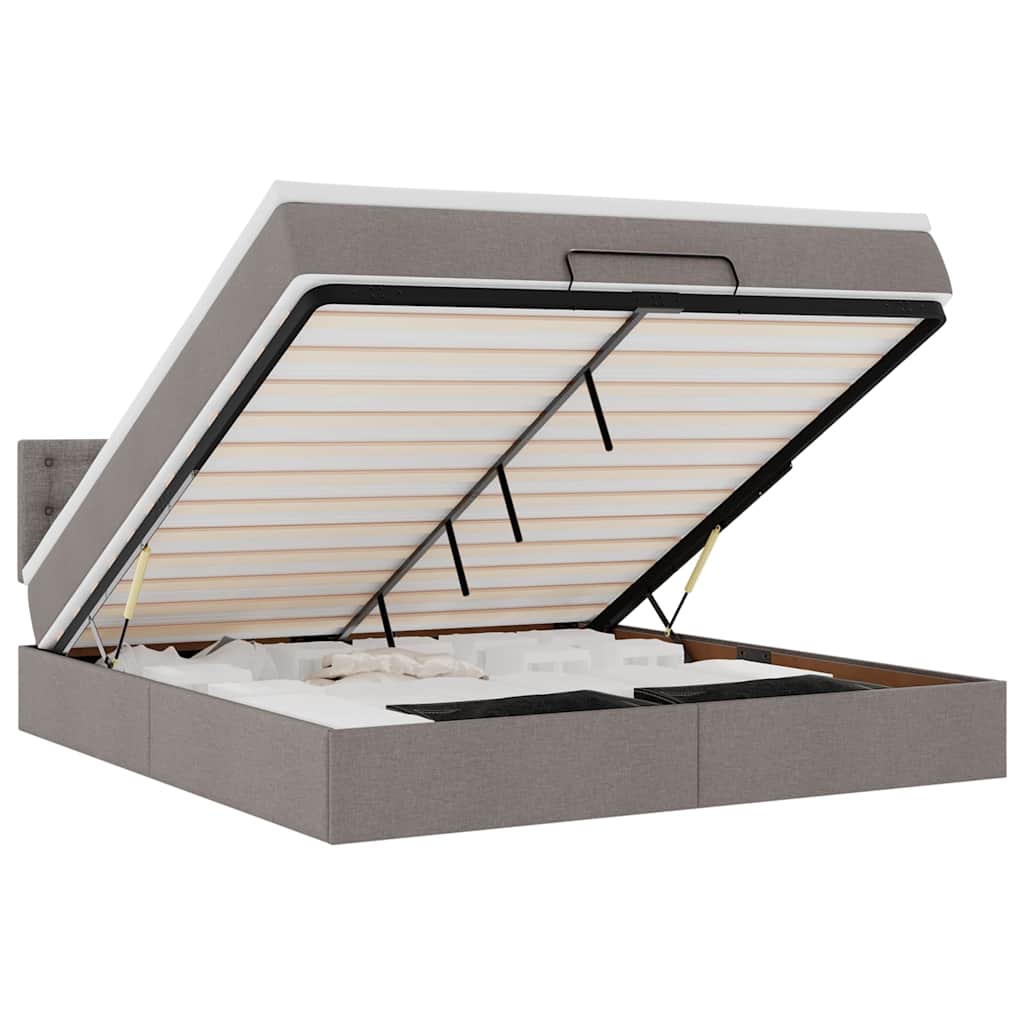 vidaXL Οθωμανικό κρεβάτι με στρώμα & LEDs Taupe 180x200cm ύφασμα