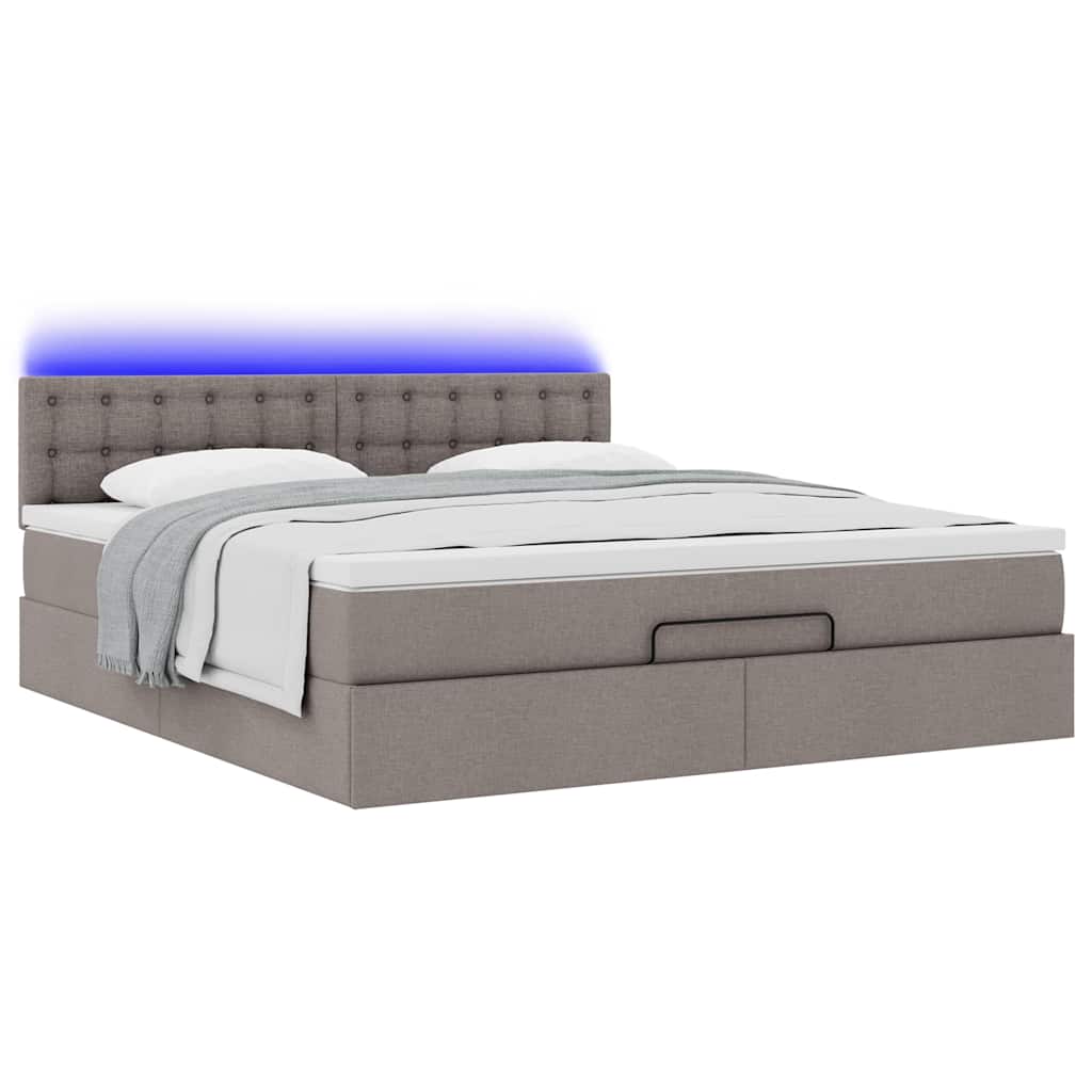 vidaXL Οθωμανικό κρεβάτι με στρώμα & LEDs Taupe 180x200cm ύφασμα