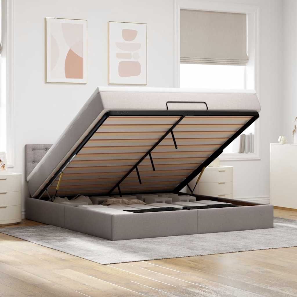 vidaXL Οθωμανικό κρεβάτι με στρώμα & LEDs Taupe 180x200cm ύφασμα