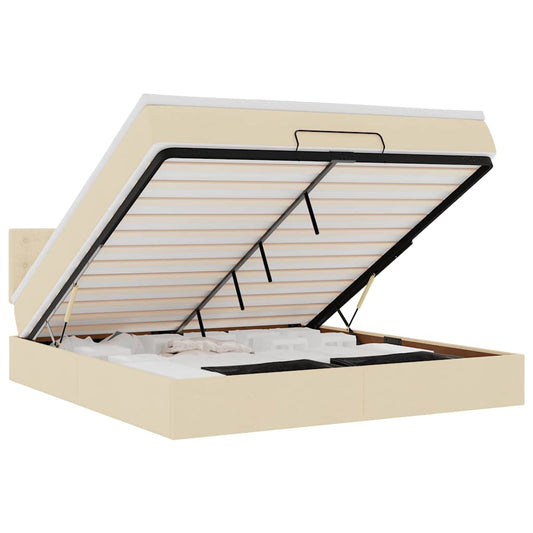vidaXL Οθωμανικό κρεβάτι με στρώμα & LEDs Cream 180x200cm ύφασμα