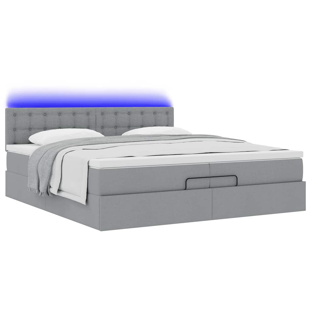vidaXL Οθωμανικό κρεβάτι με στρώματα & LEDs Ανοιχτό γκρι ύφασμα