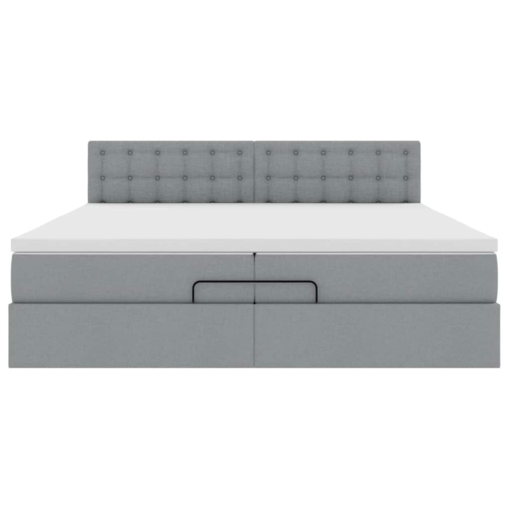 vidaXL Οθωμανικό κρεβάτι με στρώματα & LEDs Ανοιχτό γκρι ύφασμα