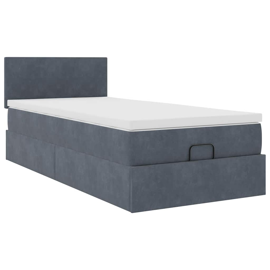vidaXL Οθωμανικό κρεβάτι με στρώμα & LEDs Dark Grey 80x200cm Velvet