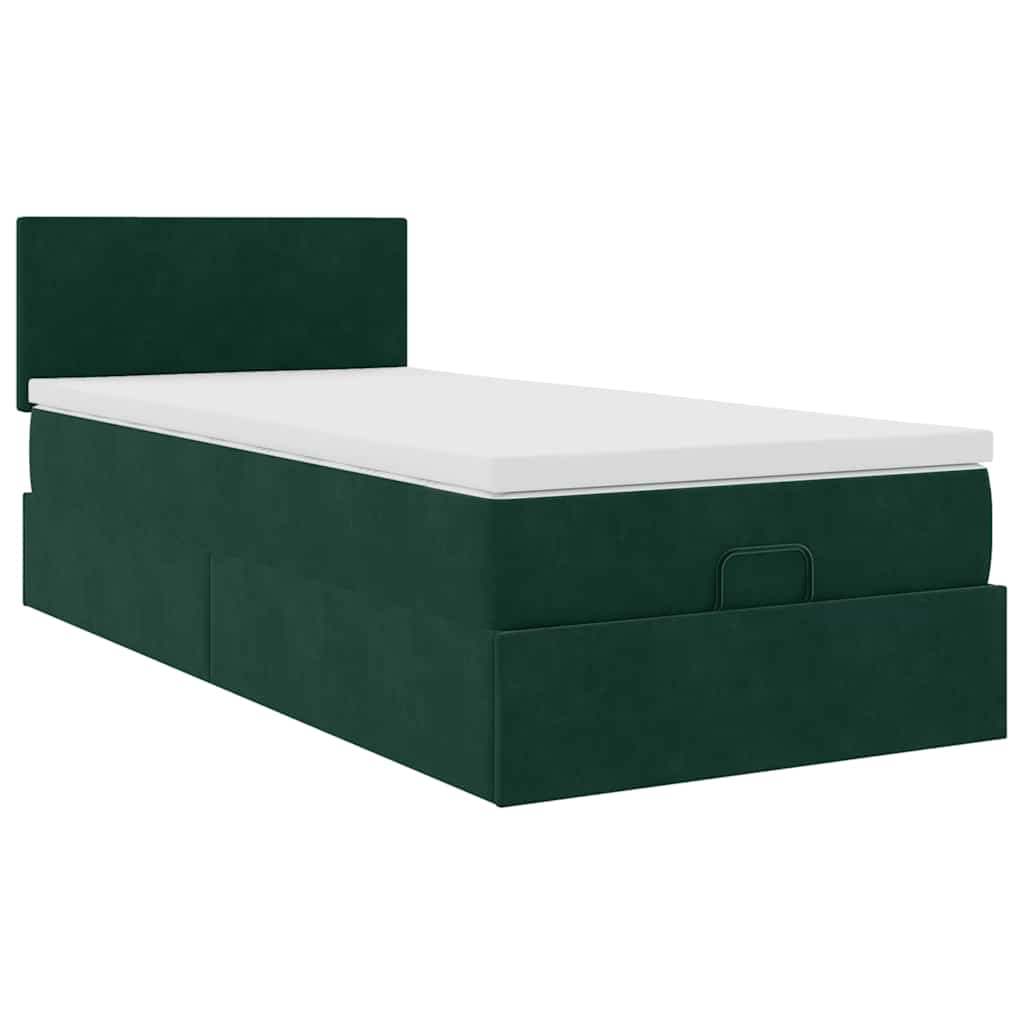 vidaXL Οθωμανικό κρεβάτι με στρώμα & LEDs Dark Green 80x200cm Velvet