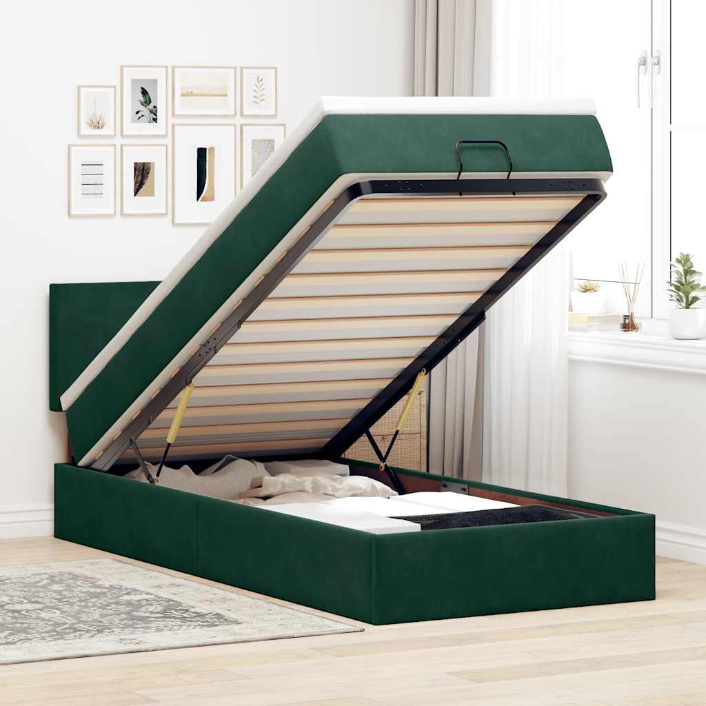 vidaXL Οθωμανικό κρεβάτι με στρώμα & LEDs Dark Green 80x200cm Velvet