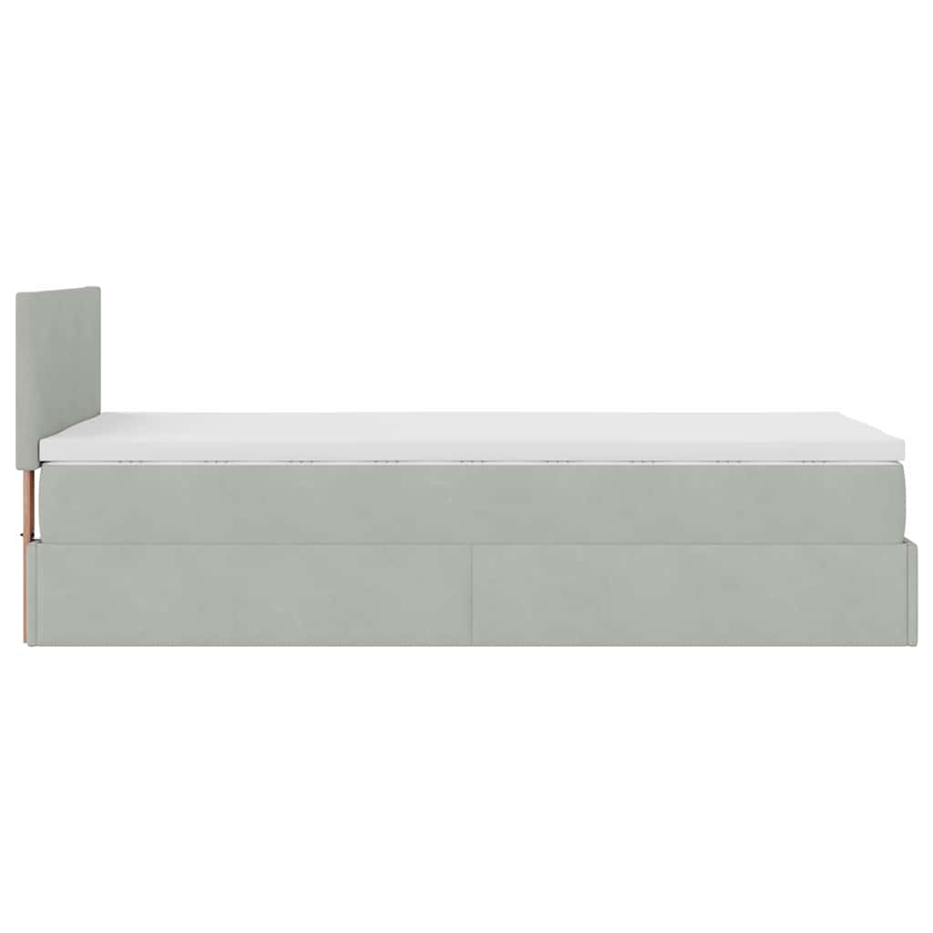 vidaXL Οθωμανικό κρεβάτι με στρώμα&LEDs Ανοιχτό γκρι 90x190cm Βελούδο