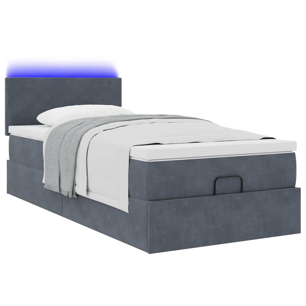 vidaXL Οθωμανικό κρεβάτι με στρώμα & LEDs Σκούρο γκρι 90x190cm Velvet