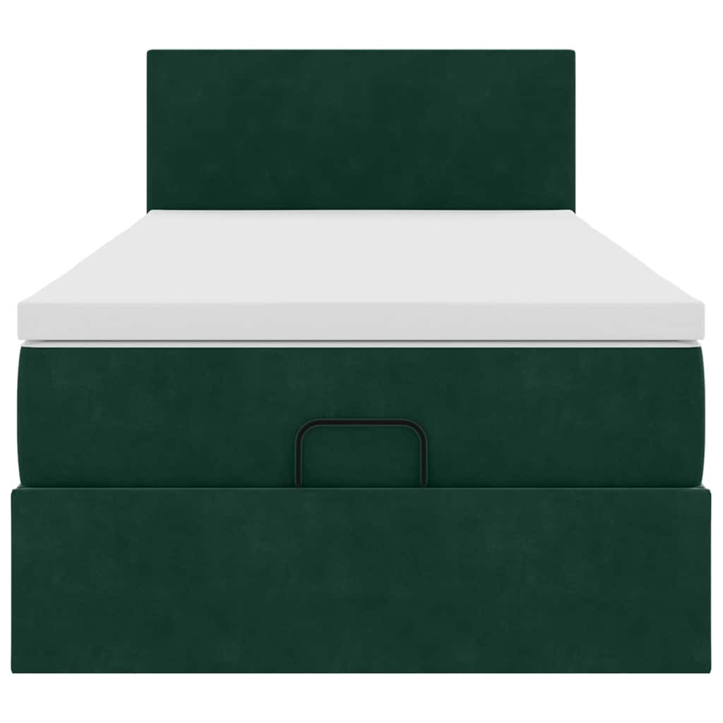 vidaXL Οθωμανικό κρεβάτι με στρώμα & LEDs Dark Green 90x190cm Velvet