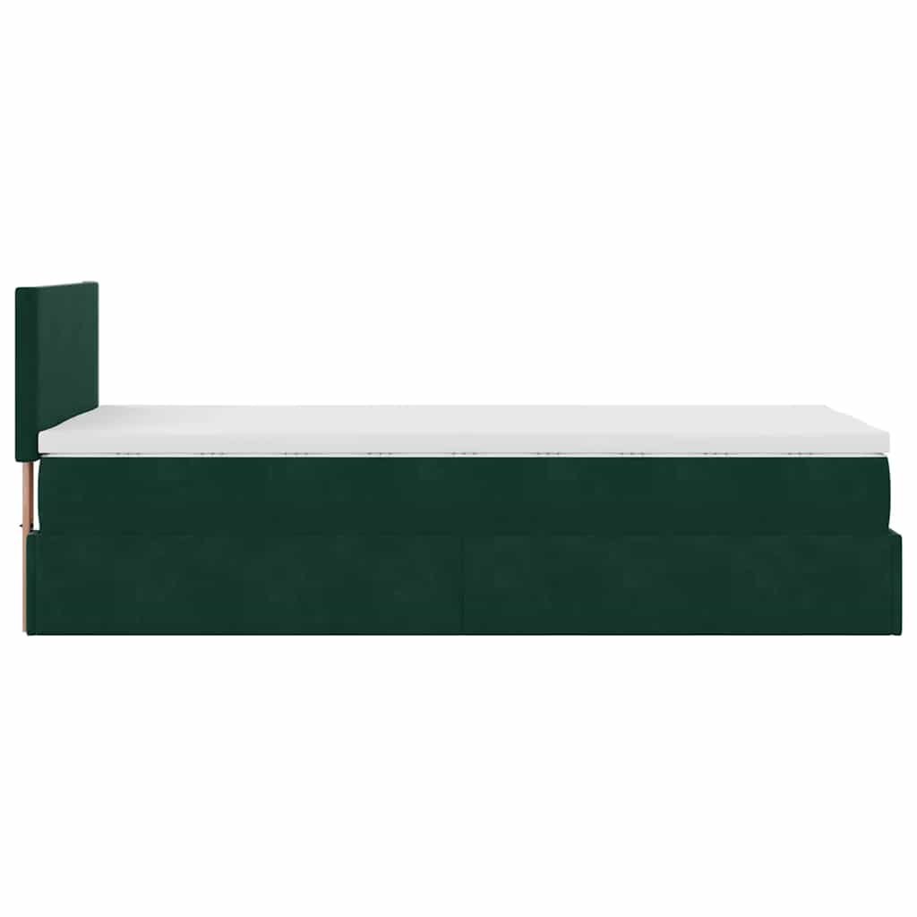 vidaXL Οθωμανικό κρεβάτι με στρώμα & LEDs Dark Green 90x190cm Velvet