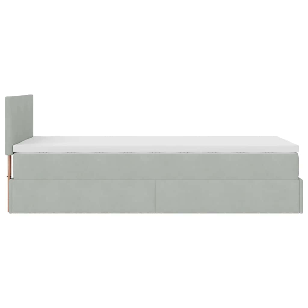 vidaXL Οθωμανικό κρεβάτι με στρώμα&LEDs Ανοιχτό γκρι 90x200cm Βελούδο