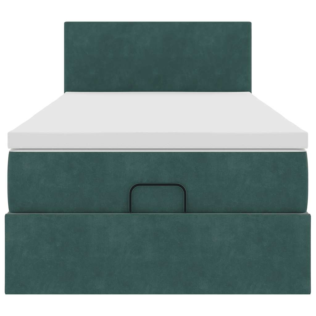 vidaXL Οθωμανικό κρεβάτι με στρώμα & LEDs Dark Green 90x200cm Velvet