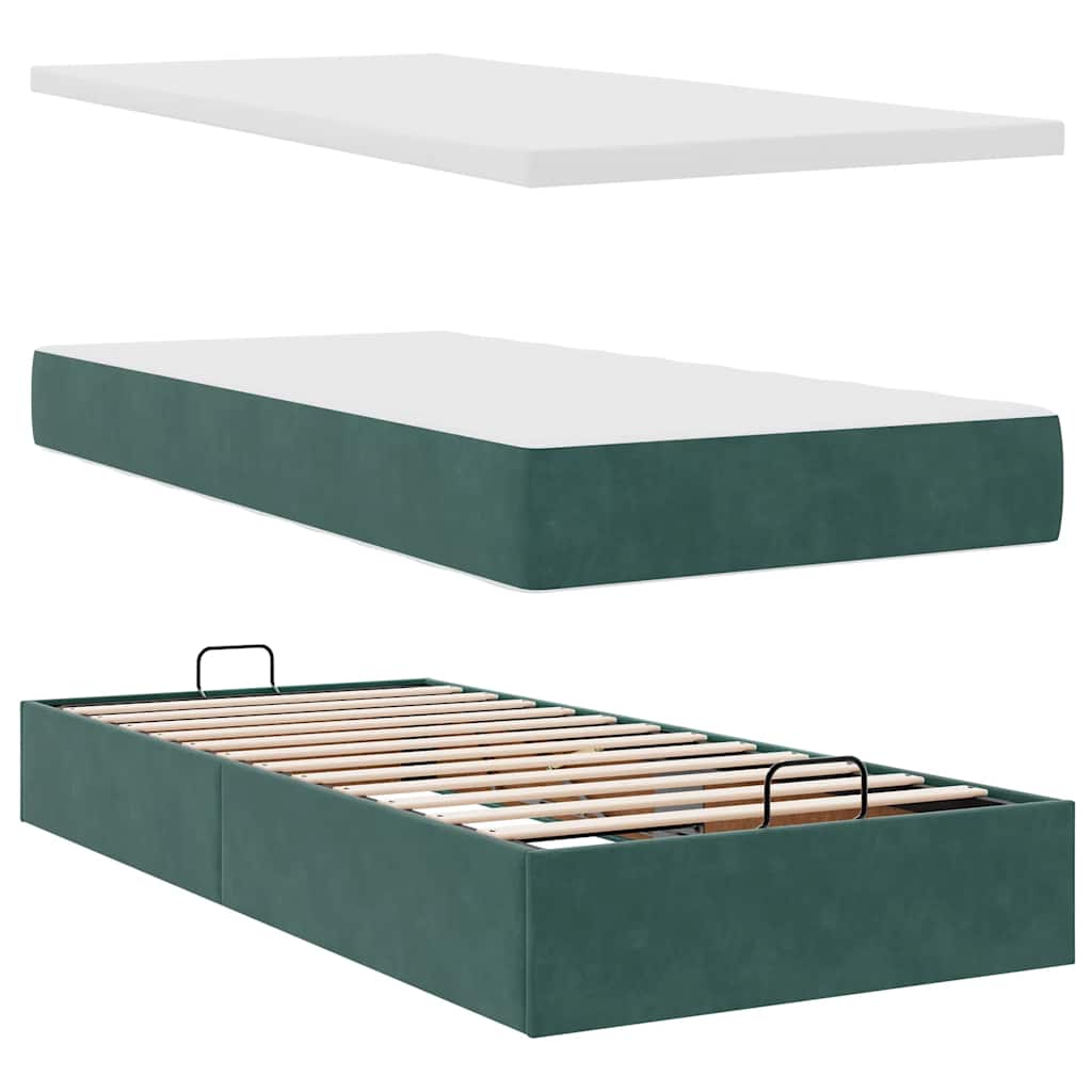 vidaXL Οθωμανικό κρεβάτι με στρώμα & LEDs Dark Green 90x200cm Velvet
