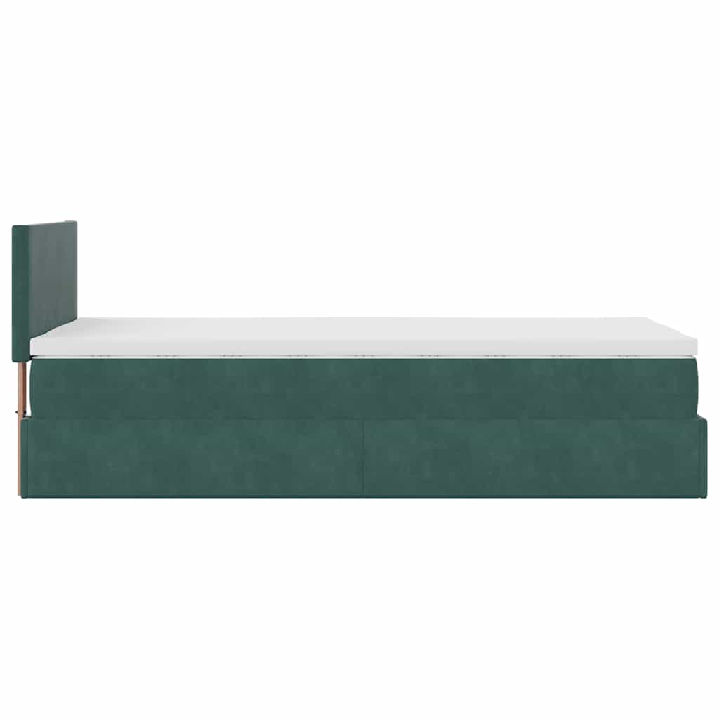 vidaXL Οθωμανικό κρεβάτι με στρώμα & LEDs Dark Green 90x200cm Velvet