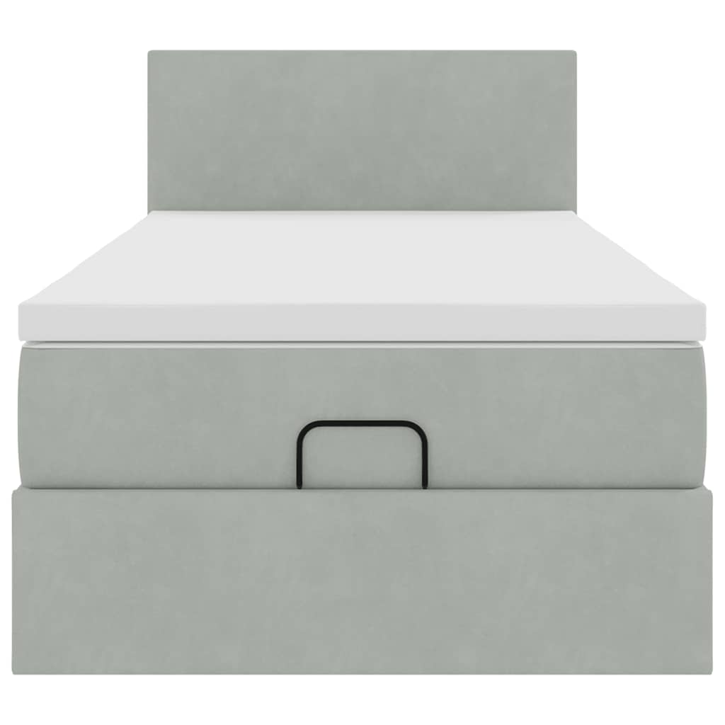 vidaXL Οθωμανικό κρεβάτι με στρώμα&LEDs Ανοιχτό γκρι 100x200cm Βελούδο