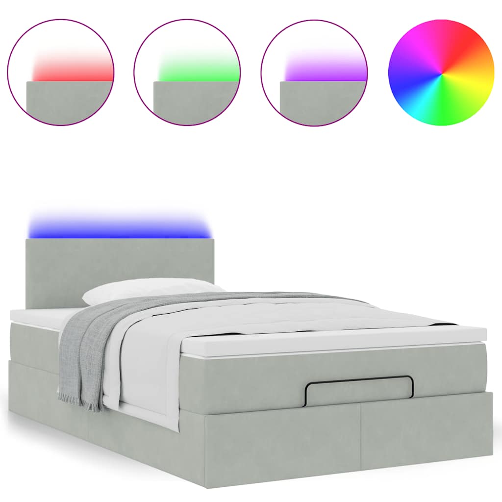 vidaXL Οθωμανικό κρεβάτι με στρώμα&LEDs Ανοιχτό γκρι 120x190cm Βελούδο