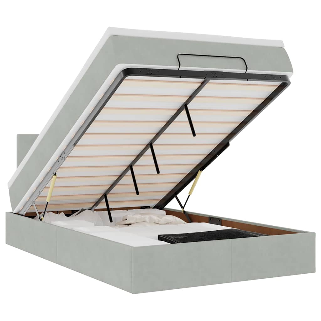 vidaXL Οθωμανικό κρεβάτι με στρώμα&LEDs Ανοιχτό γκρι 120x200cm Βελούδο
