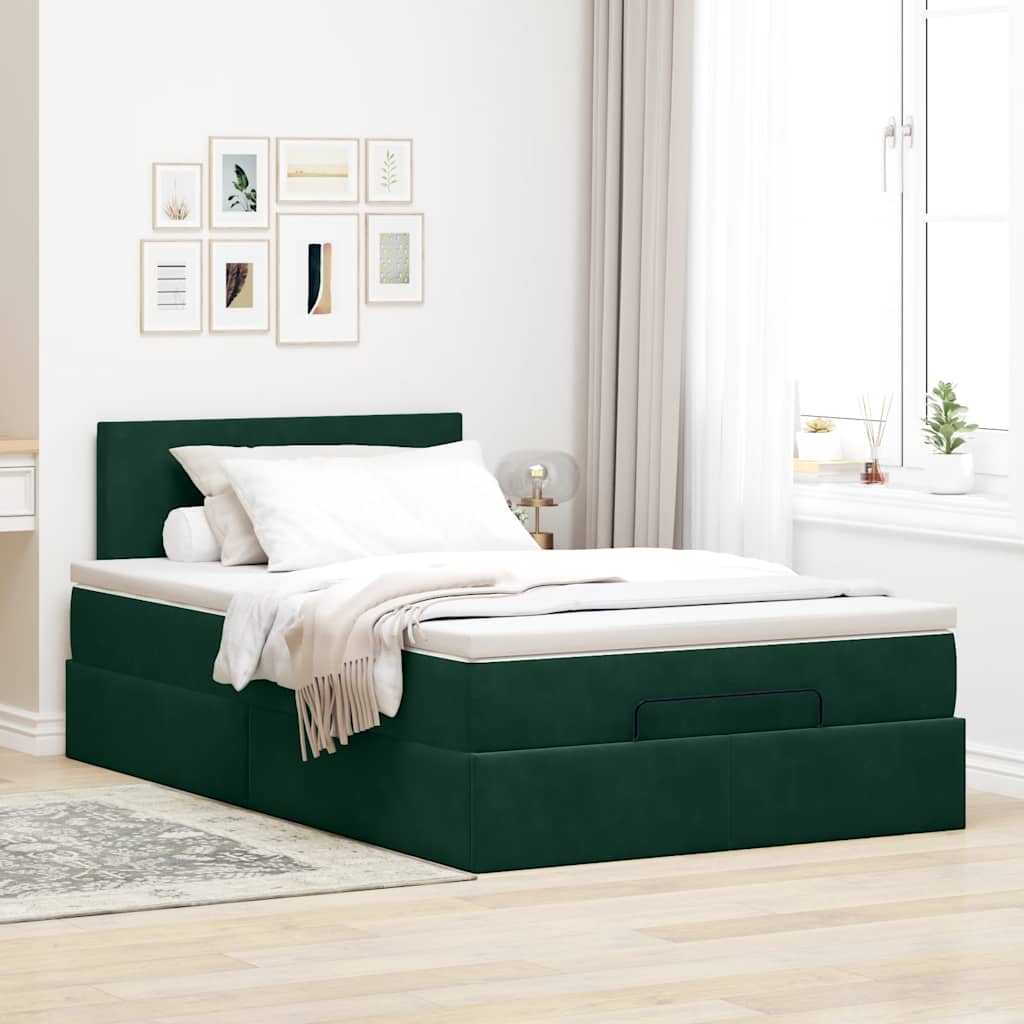 vidaXL Οθωμανικό κρεβάτι με στρώμα & LEDs Dark Green 120x200cm Velvet