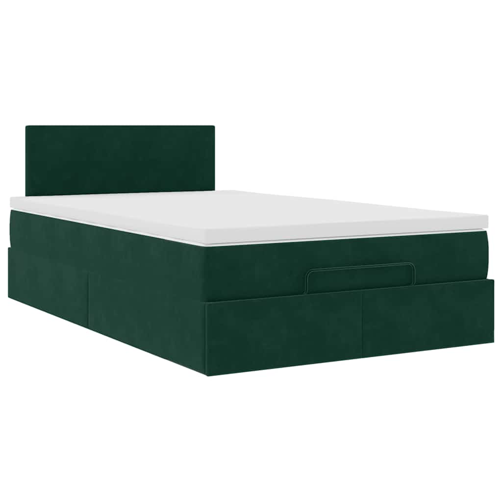 vidaXL Οθωμανικό κρεβάτι με στρώμα & LEDs Dark Green 120x200cm Velvet