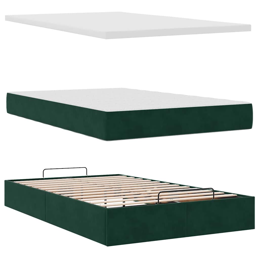vidaXL Οθωμανικό κρεβάτι με στρώμα & LEDs Dark Green 120x200cm Velvet