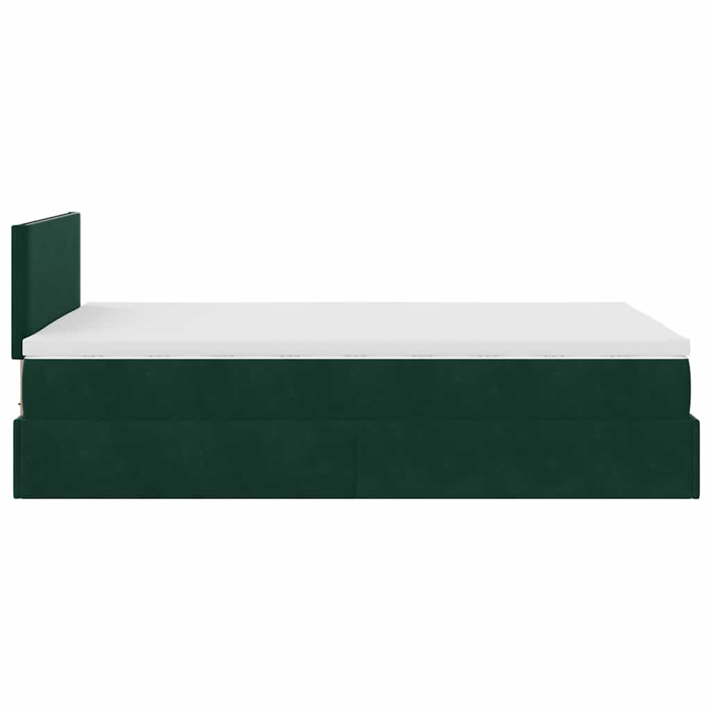 vidaXL Οθωμανικό κρεβάτι με στρώμα & LEDs Dark Green 120x200cm Velvet