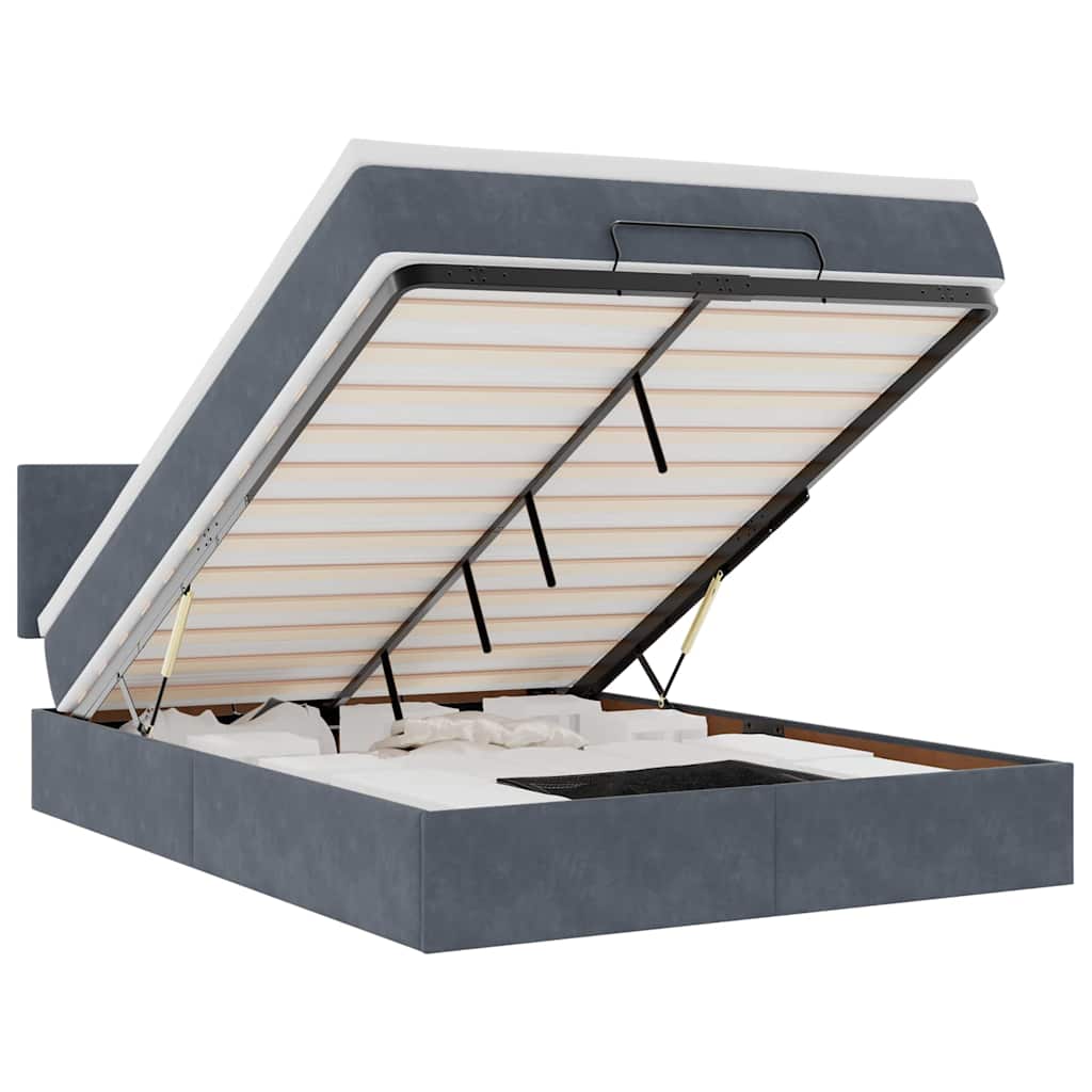 vidaXL Οθωμανικό κρεβάτι με στρώμα & LEDs Σκούρο γκρι 140x190cm Velvet