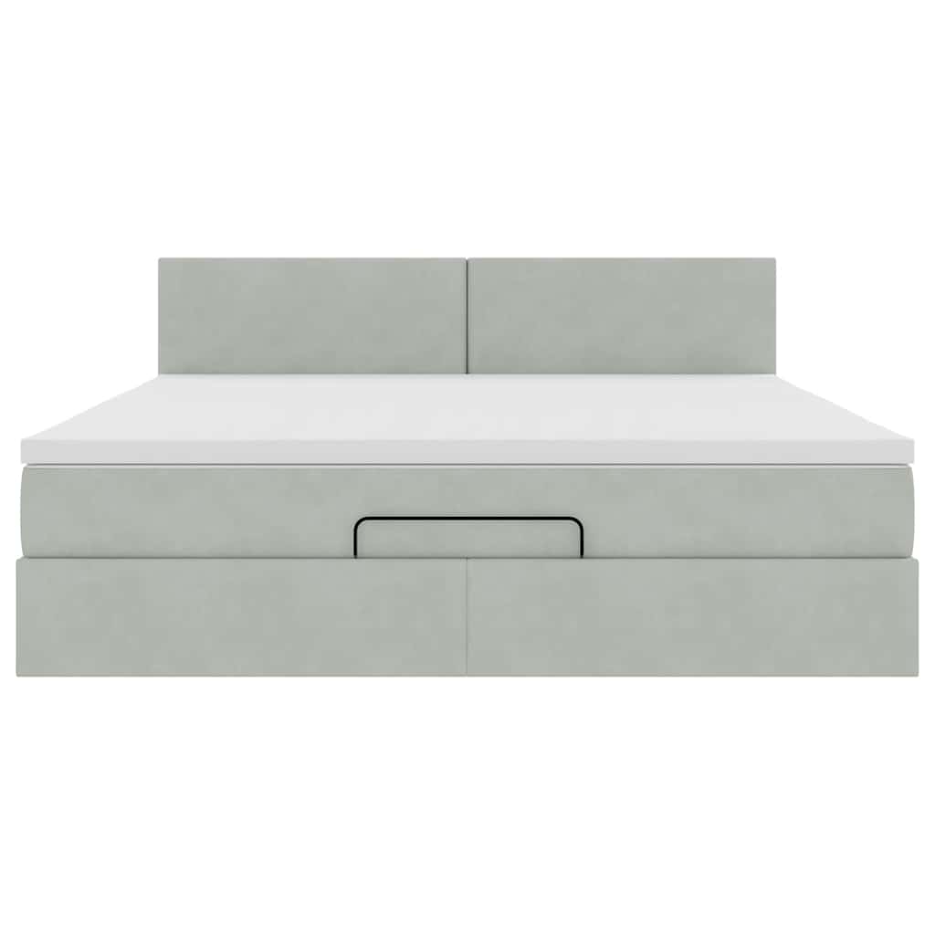 vidaXL Οθωμανικό κρεβάτι με στρώμα&LEDs Ανοιχτό γκρι 160x200cm Βελούδο