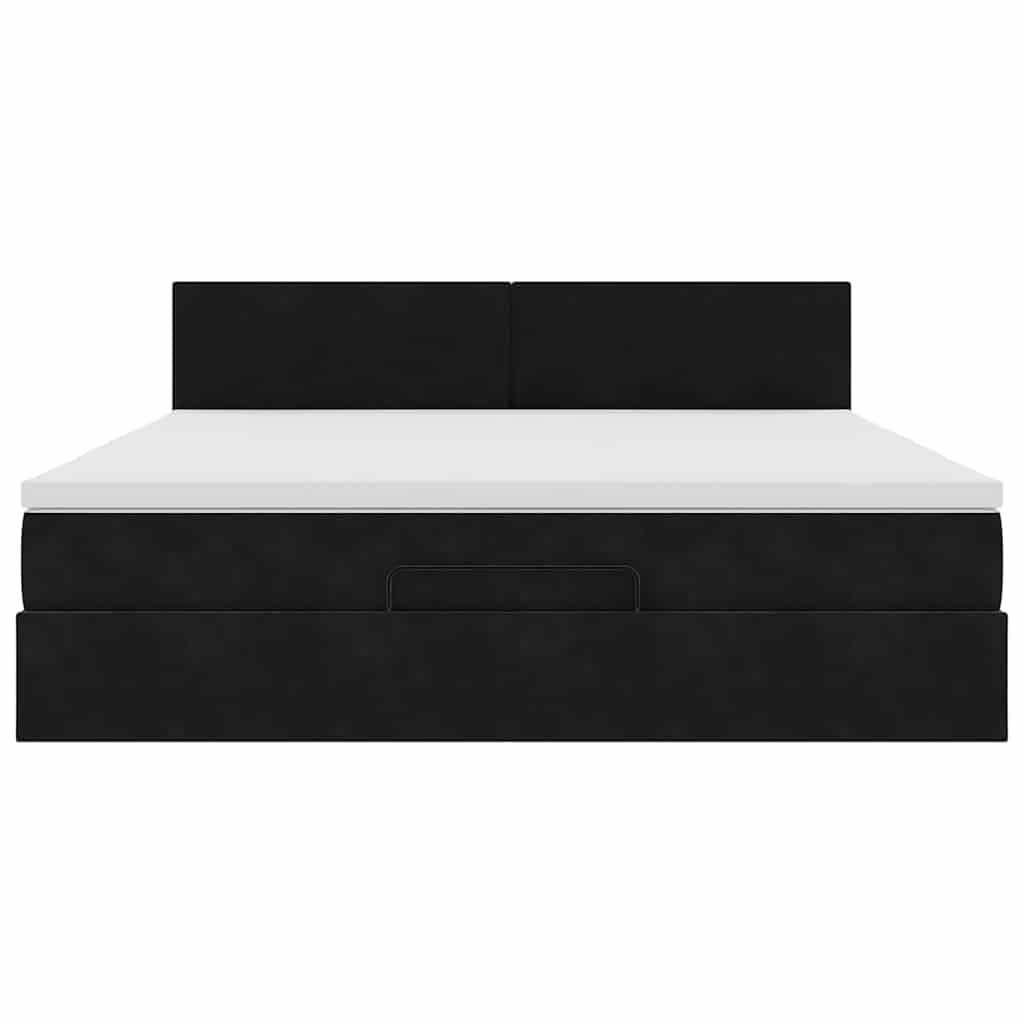 vidaXL Οθωμανικό κρεβάτι με στρώμα & LEDs Μαύρο 160x200cm Velvet