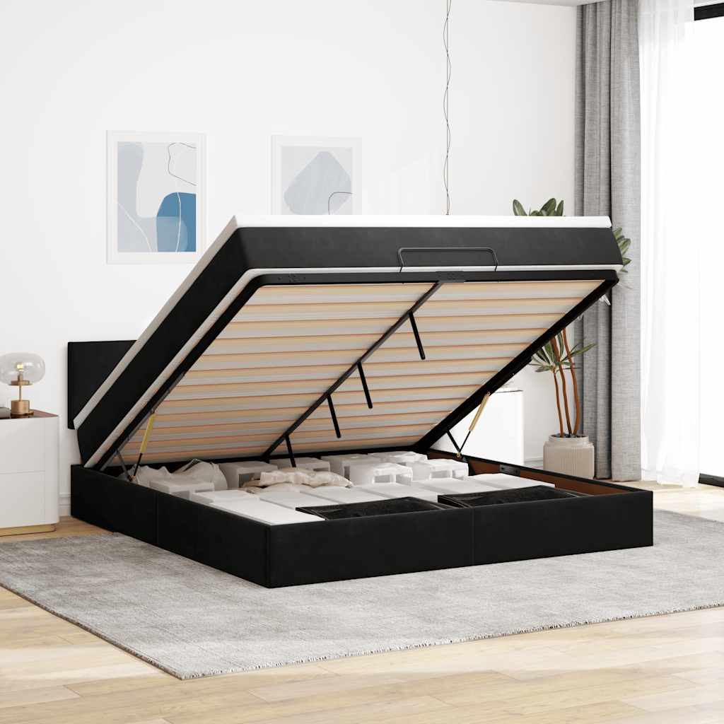 vidaXL Οθωμανικό κρεβάτι με στρώμα & LEDs Μαύρο 160x200cm Velvet