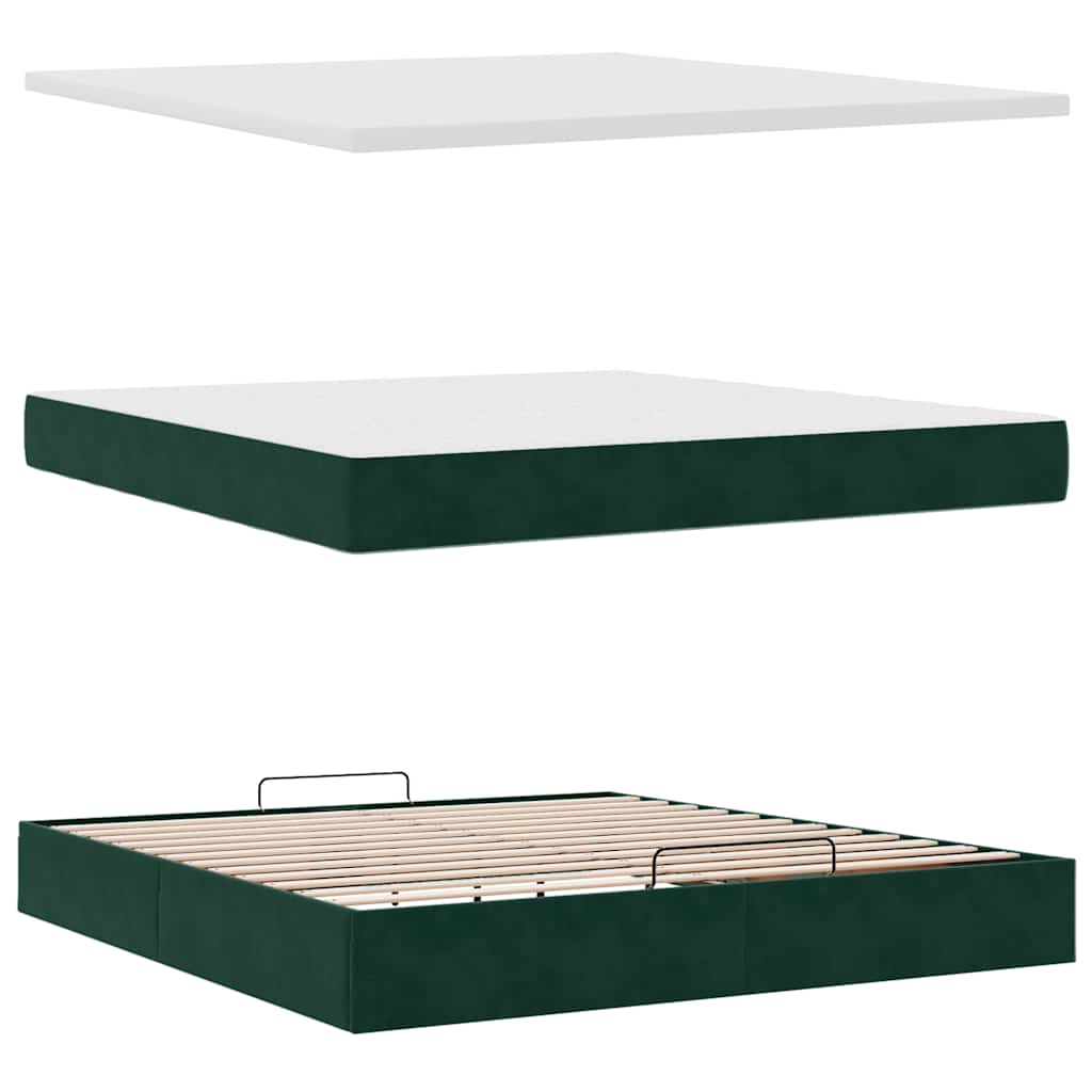 vidaXL Οθωμανικό κρεβάτι με στρώμα & LEDs Dark Green 160x200cm Velvet