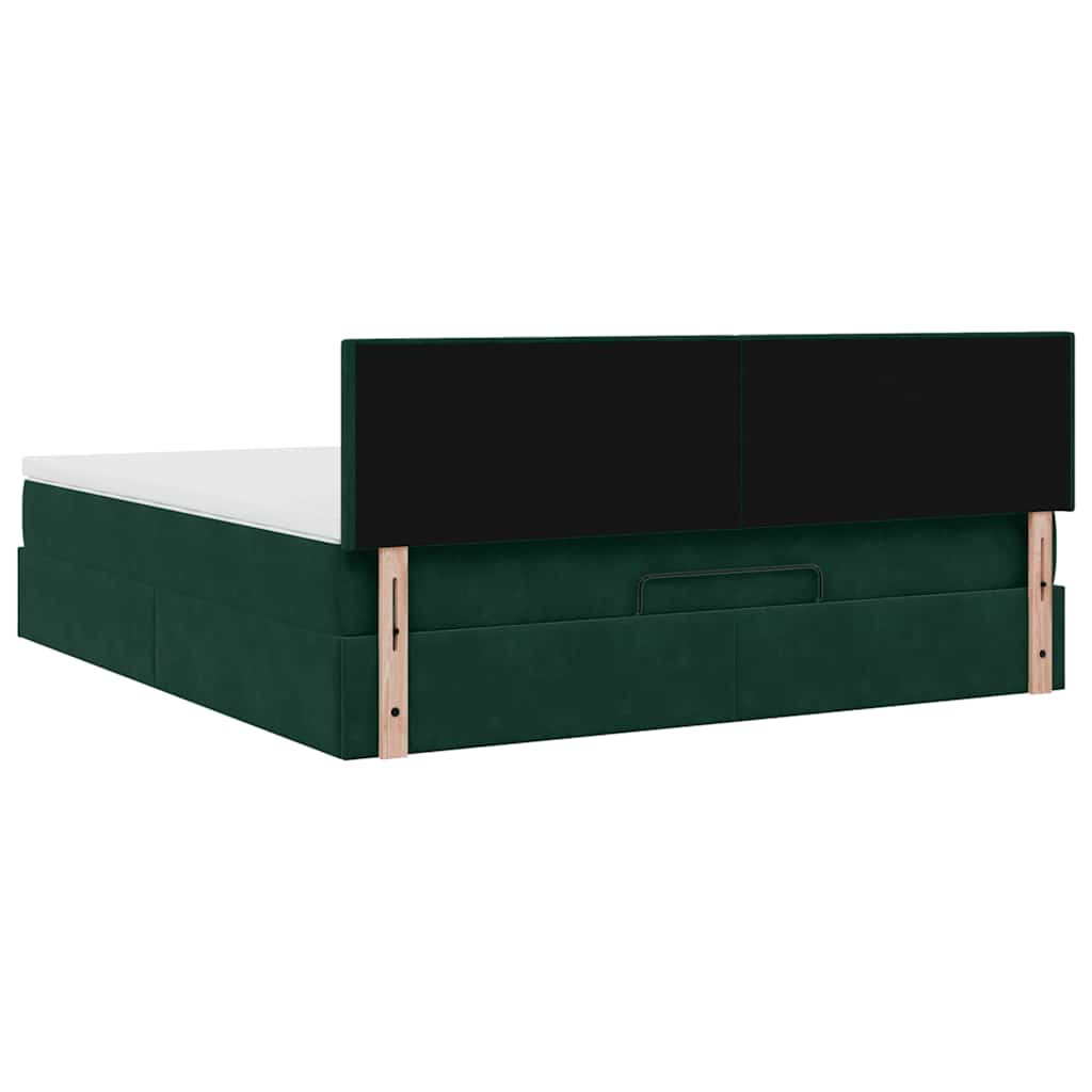 vidaXL Οθωμανικό κρεβάτι με στρώμα & LEDs Dark Green 160x200cm Velvet