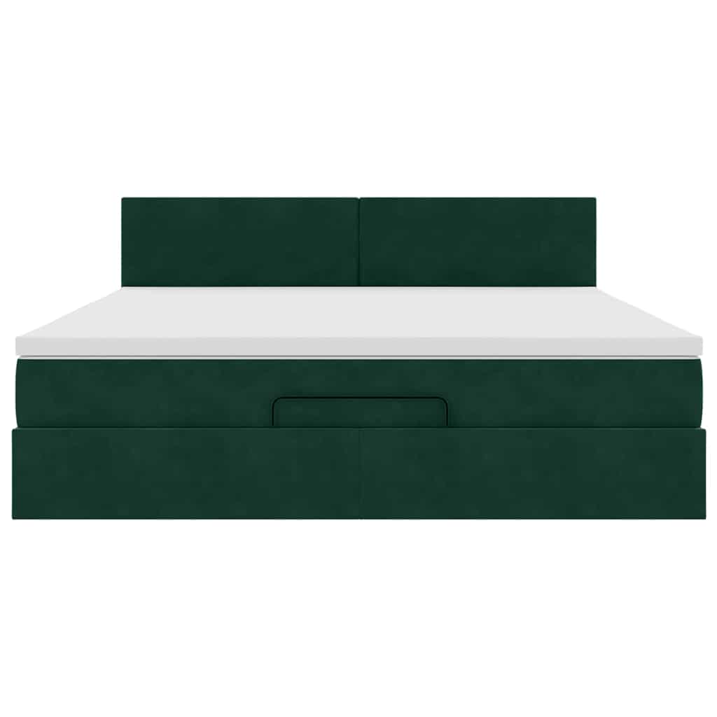 vidaXL Οθωμανικό κρεβάτι με στρώμα & LEDs Dark Green 180x200cm Velvet