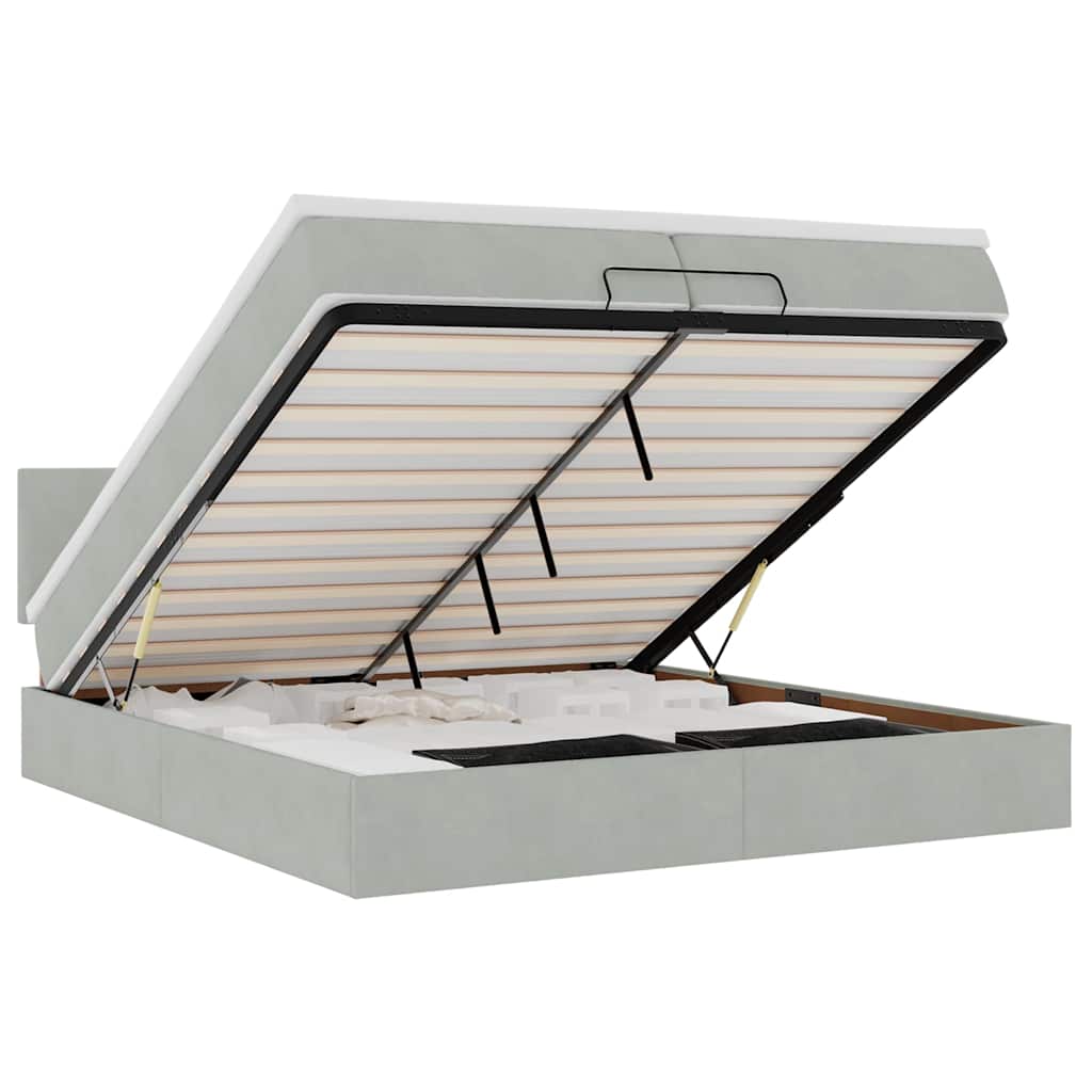 vidaXL Οθωμανικό κρεβάτι με στρώματα & LEDs Ανοιχτό γκρι Βελούδο