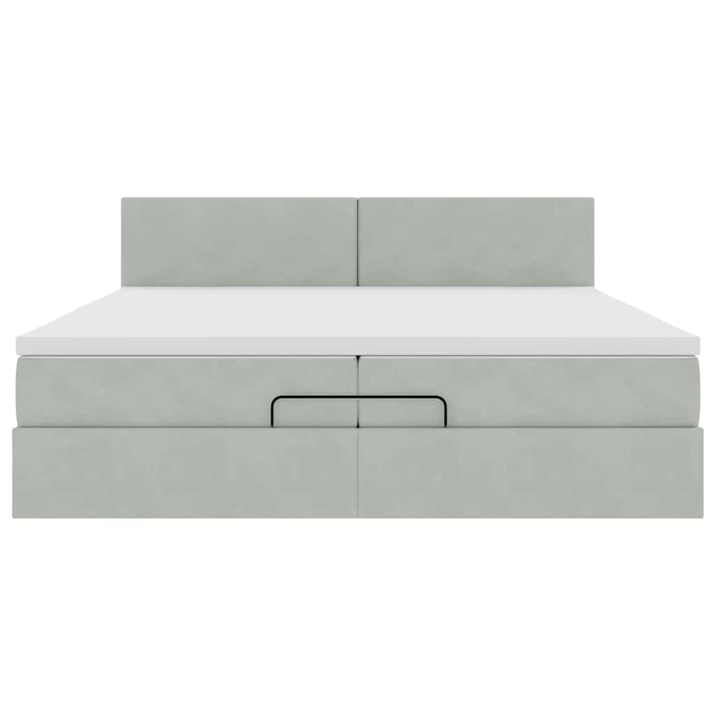 vidaXL Οθωμανικό κρεβάτι με στρώματα & LEDs Ανοιχτό γκρι Βελούδο