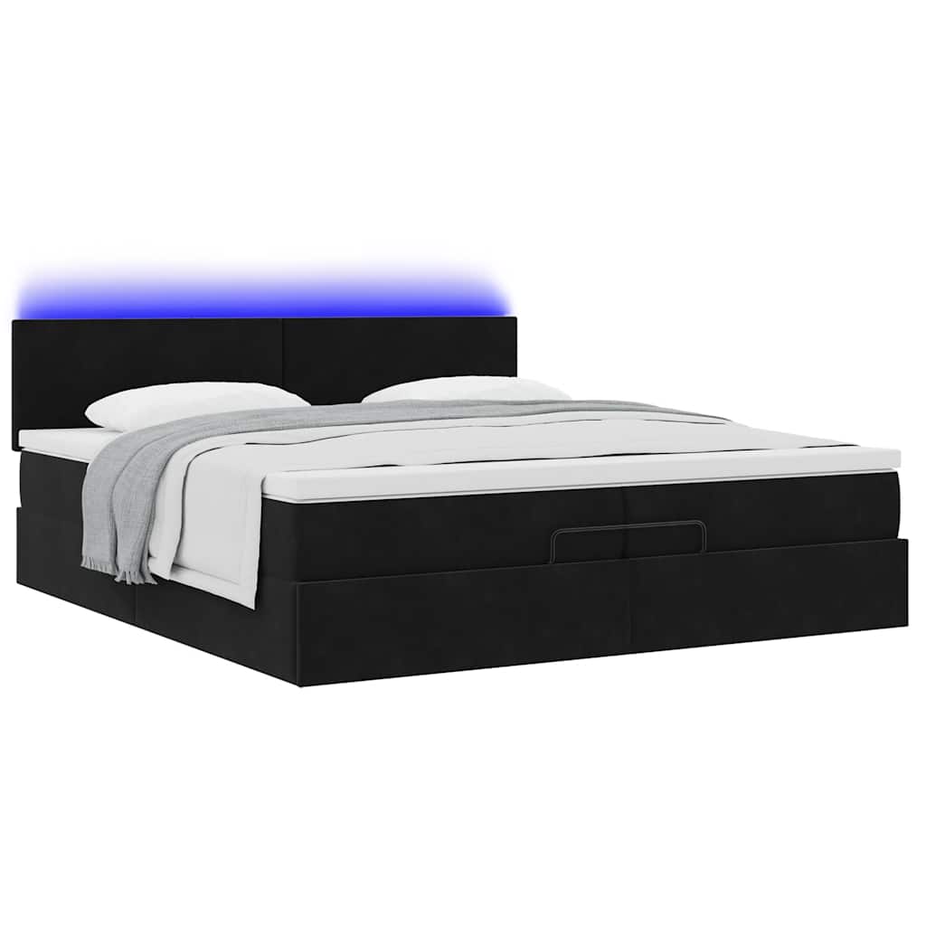 vidaXL Οθωμανικό κρεβάτι με στρώματα & LEDs Μαύρο 200x200cm Velvet