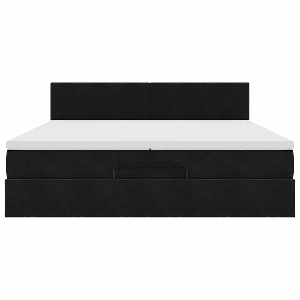 vidaXL Οθωμανικό κρεβάτι με στρώματα & LEDs Μαύρο 200x200cm Velvet
