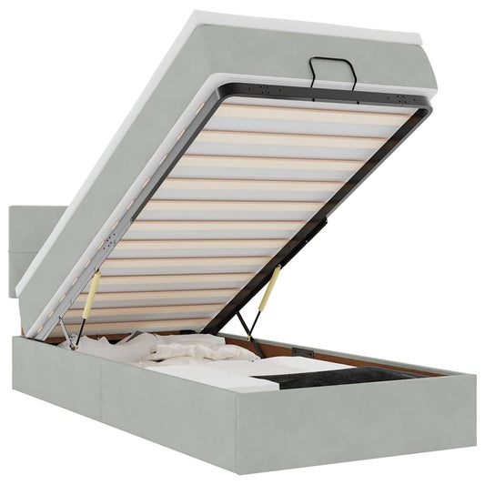 vidaXL Οθωμανικό κρεβάτι με στρώμα&LEDs Ανοιχτό γκρι 80x200cm Βελούδο