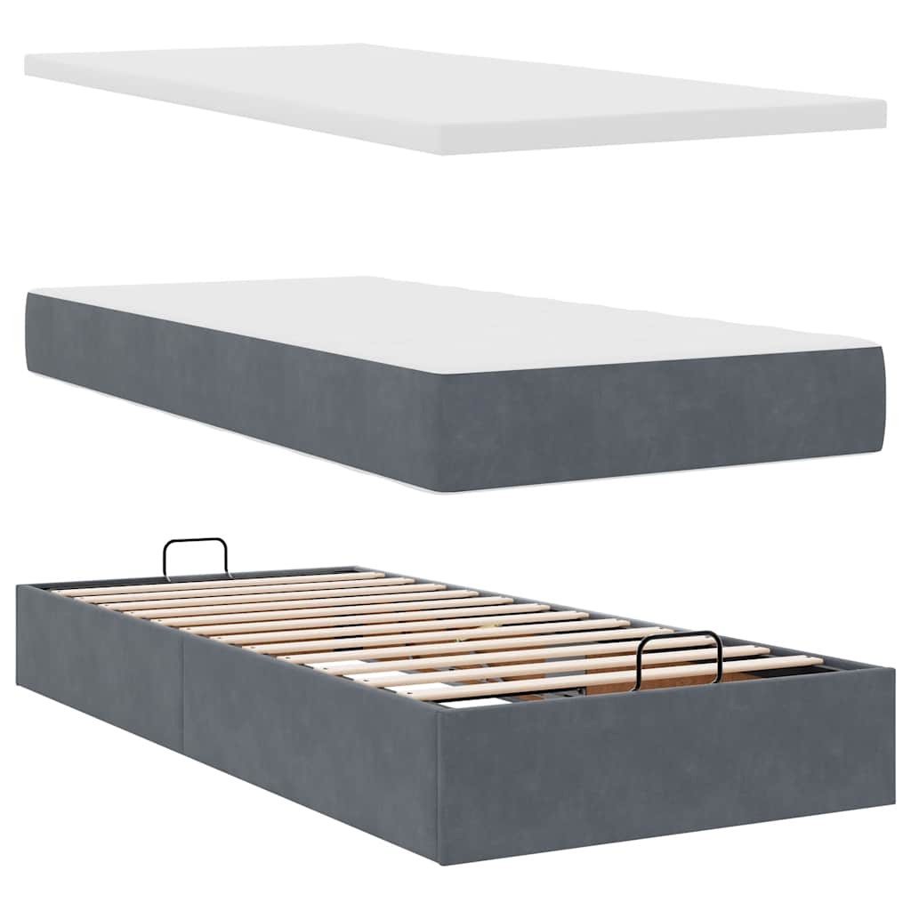vidaXL Οθωμανικό κρεβάτι με στρώμα & LEDs Dark Grey 80x200cm Velvet