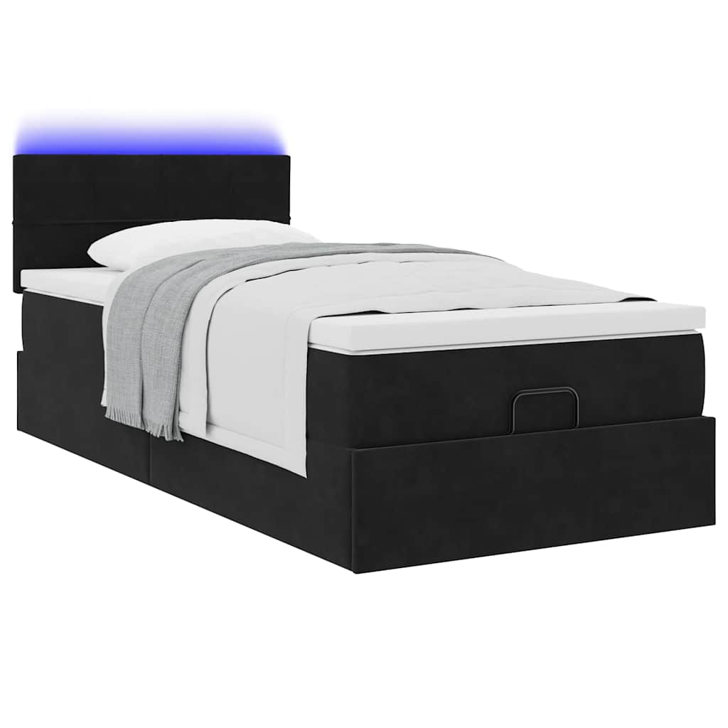 vidaXL Οθωμανικό κρεβάτι με στρώμα & LEDs Μαύρο 80x200cm Velvet