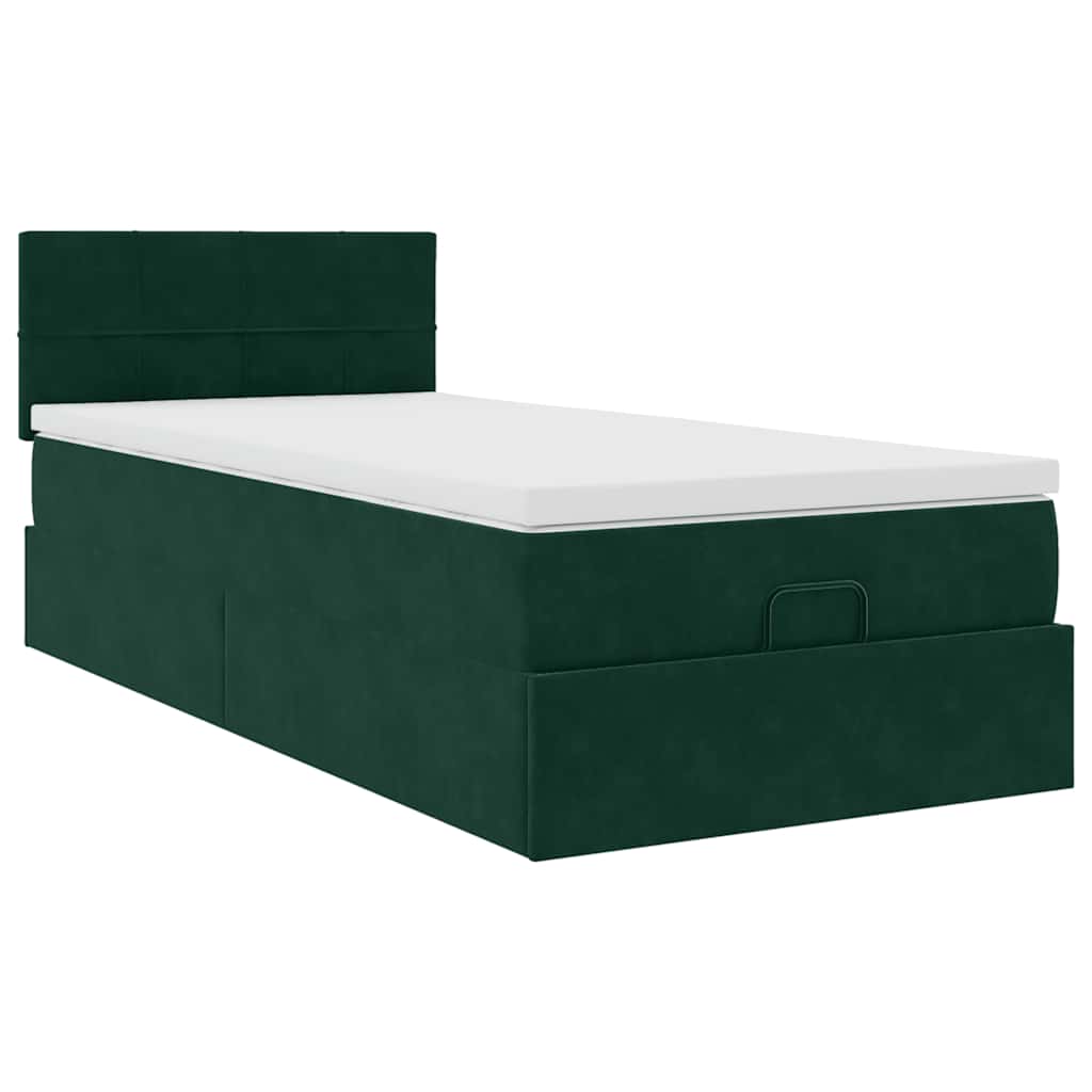 vidaXL Οθωμανικό κρεβάτι με στρώμα & LEDs Dark Green 80x200cm Velvet
