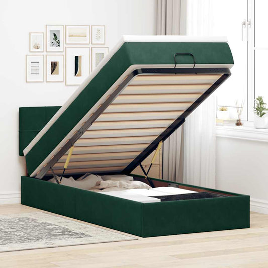 vidaXL Οθωμανικό κρεβάτι με στρώμα & LEDs Dark Green 80x200cm Velvet