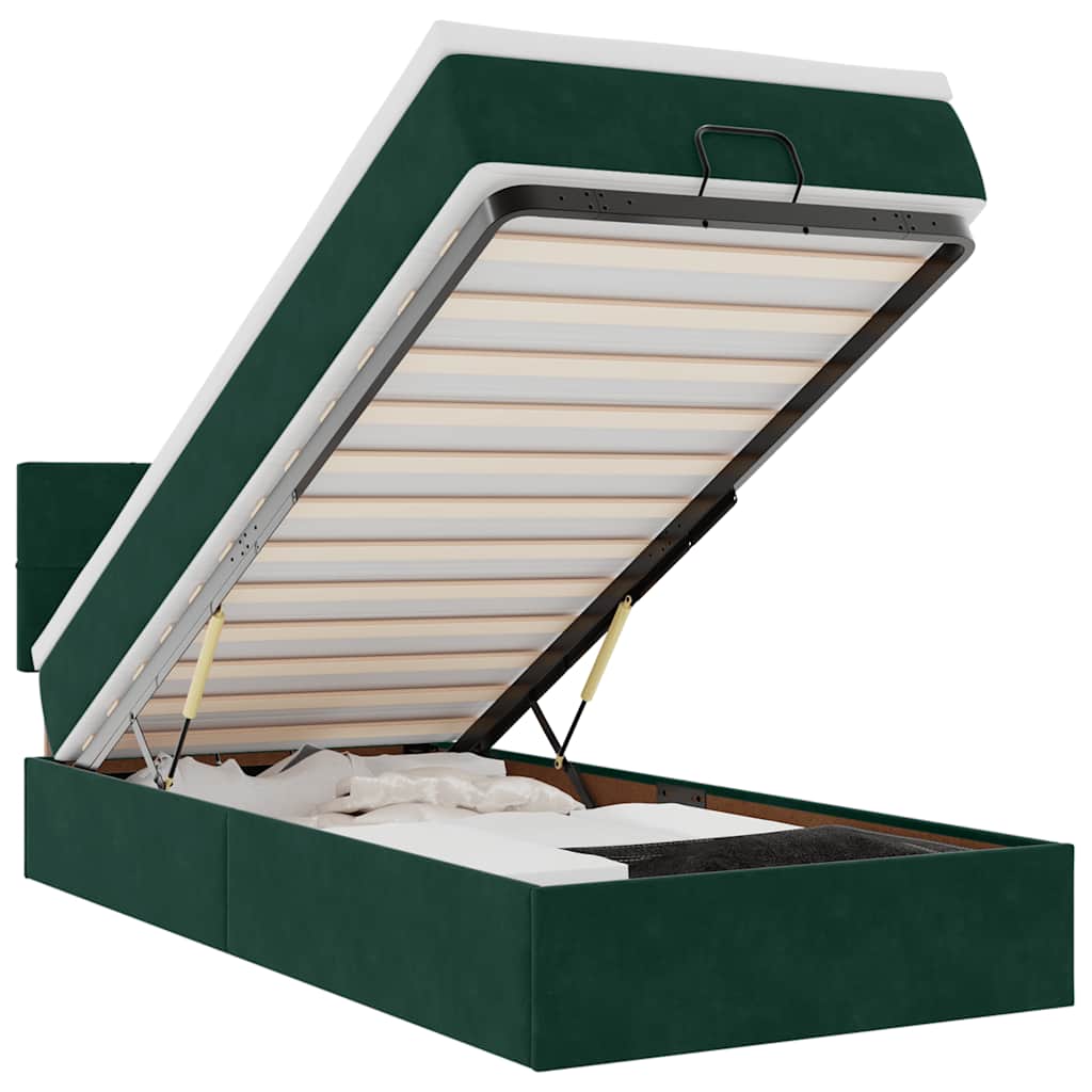 vidaXL Οθωμανικό κρεβάτι με στρώμα & LEDs Dark Green 90x200cm Velvet