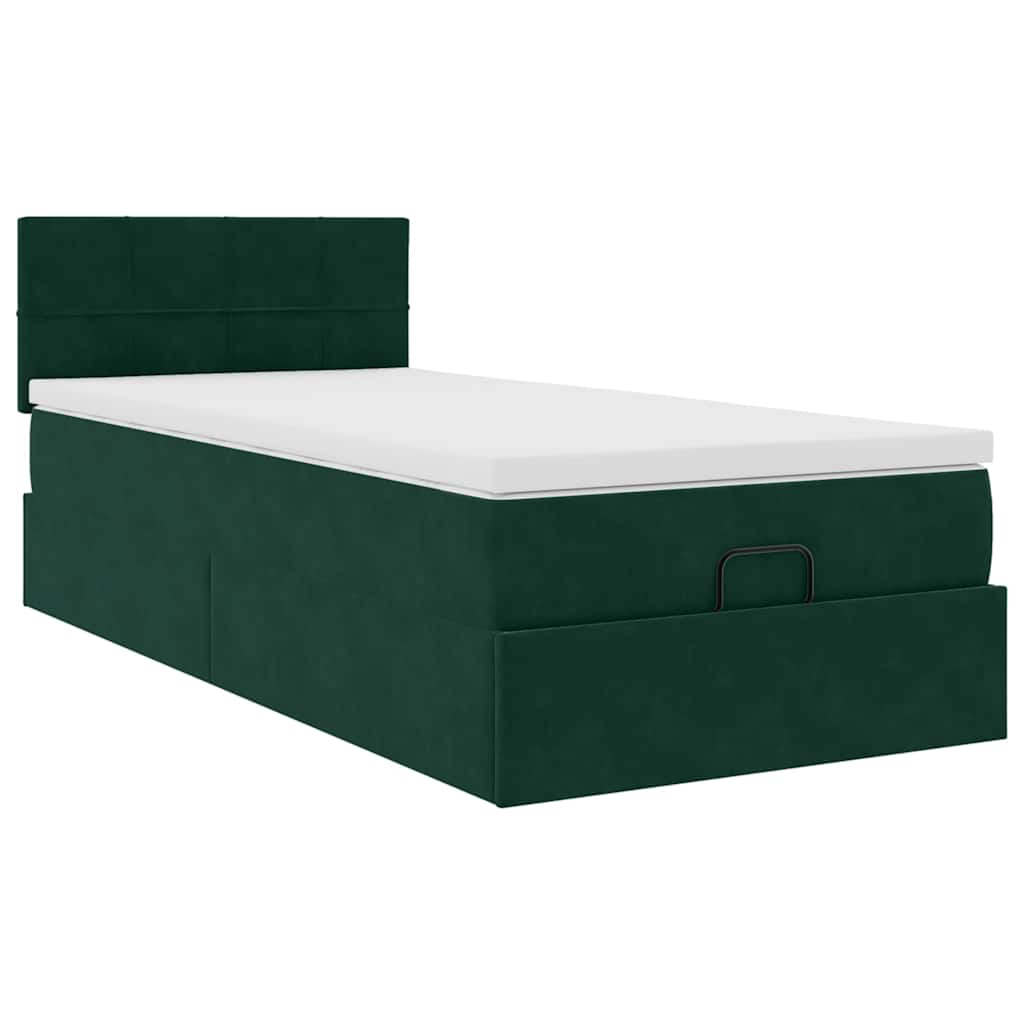 vidaXL Οθωμανικό κρεβάτι με στρώμα & LEDs Dark Green 90x200cm Velvet