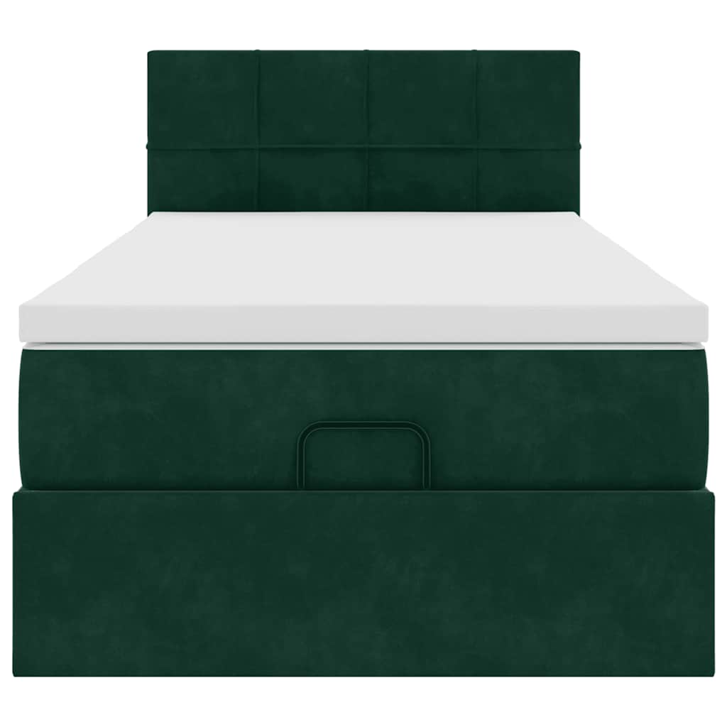 vidaXL Οθωμανικό κρεβάτι με στρώμα & LEDs Dark Green 90x200cm Velvet
