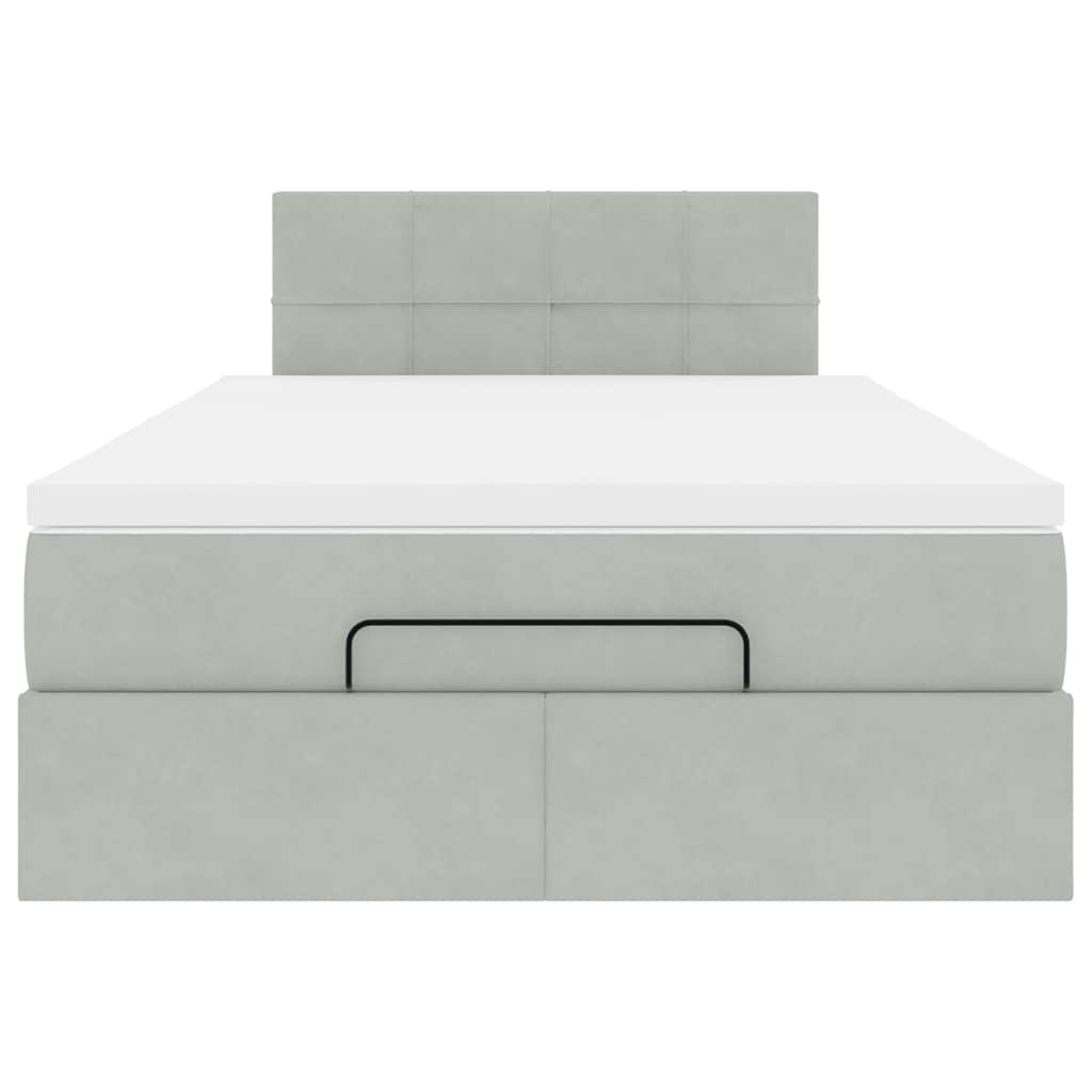 vidaXL Οθωμανικό κρεβάτι με στρώμα&LEDs Ανοιχτό γκρι 120x190cm Βελούδο