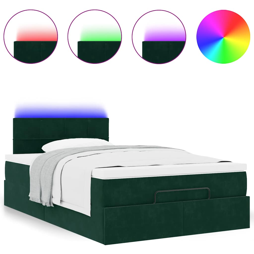 vidaXL Οθωμανικό κρεβάτι με στρώμα & LEDs Dark Green 120x190cm Velvet