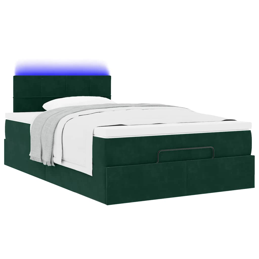 vidaXL Οθωμανικό κρεβάτι με στρώμα & LEDs Dark Green 120x190cm Velvet