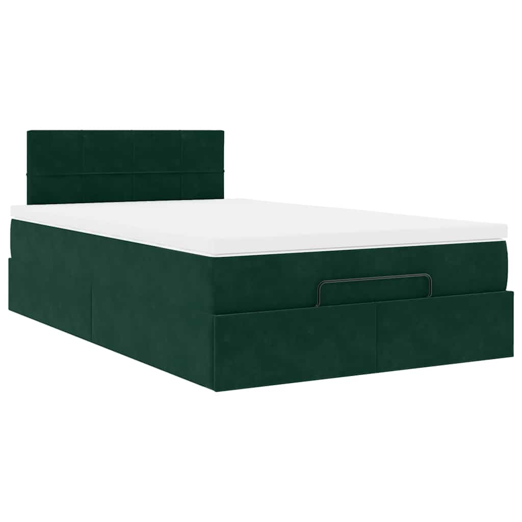 vidaXL Οθωμανικό κρεβάτι με στρώμα & LEDs Dark Green 120x190cm Velvet