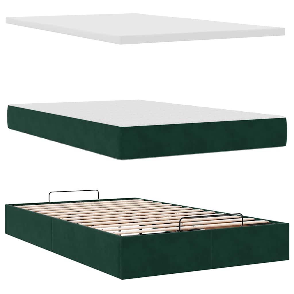 vidaXL Οθωμανικό κρεβάτι με στρώμα & LEDs Dark Green 120x190cm Velvet